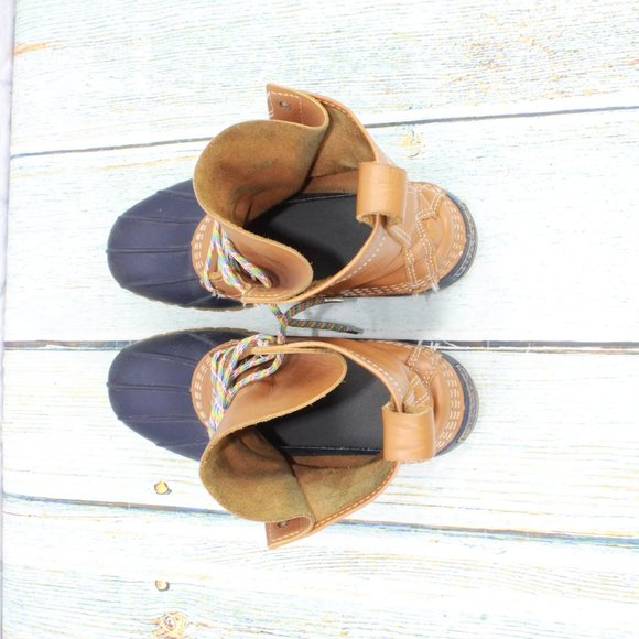 LL Bean Brown Leather Lace Up Round Toe Ankle Duck Boots Size 9 Medium - Picture 7 of 9